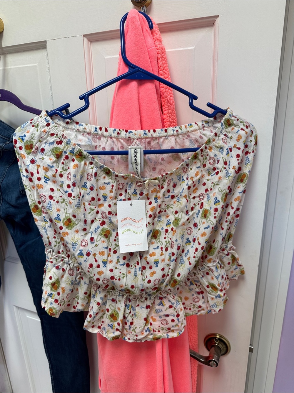 Dippin' Daisy's White Floral & Fruit Print Off-Shoulder Top